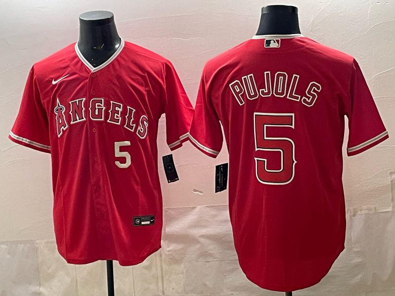 2026 Men Nike Los Angeles Angels #5 Pujols Red Game MLB Jersey 04->->